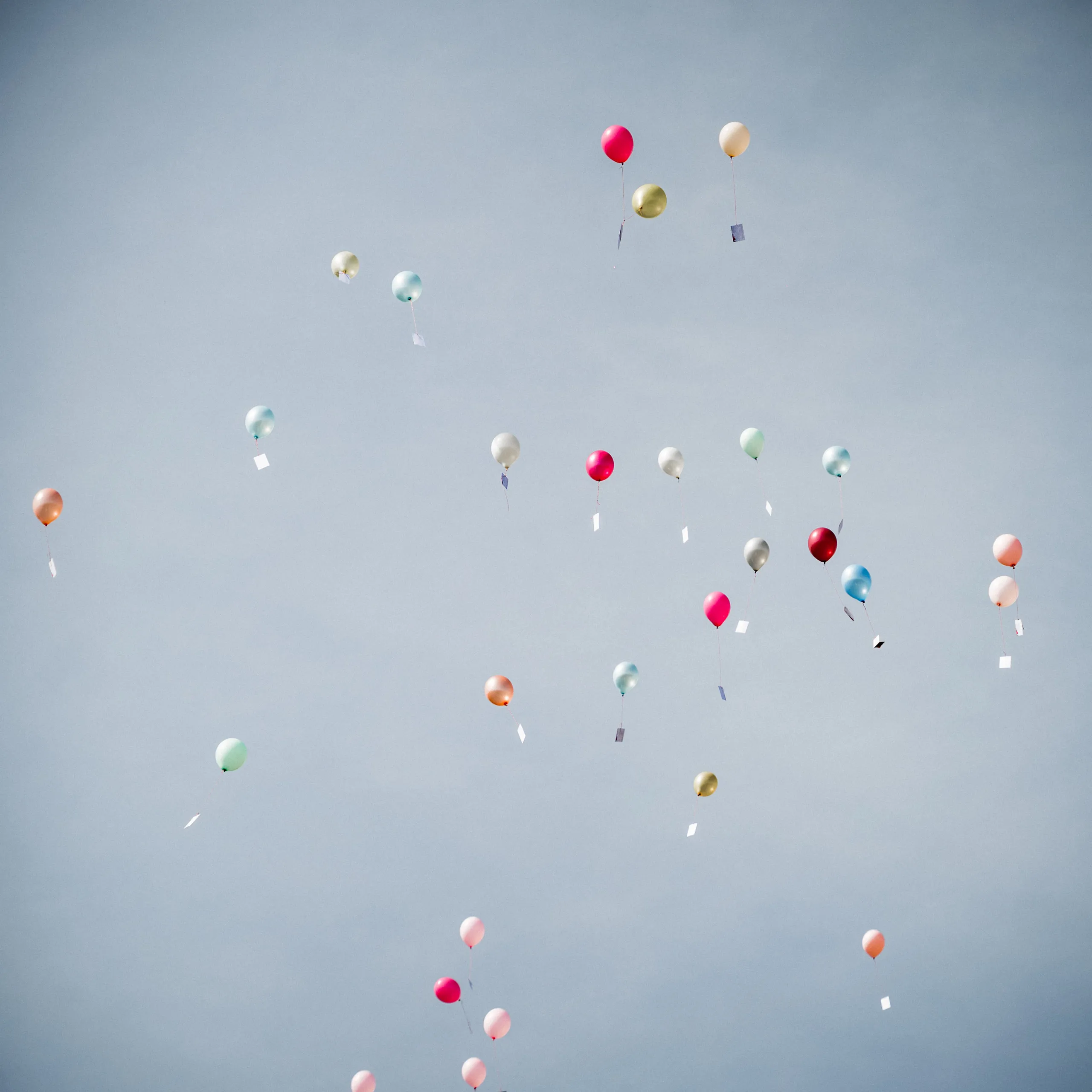 Luftballons am Himmel als Moment der Hochzeitsfeier
