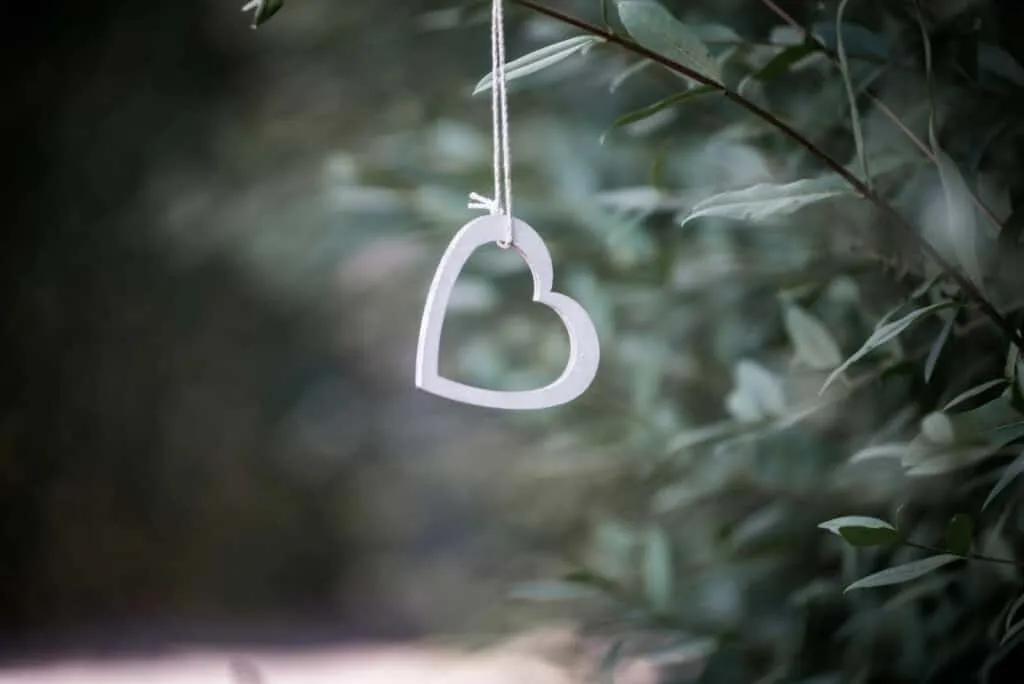 Herzdekoration im Grünen bei einer Hochzeit in Niedersachsen