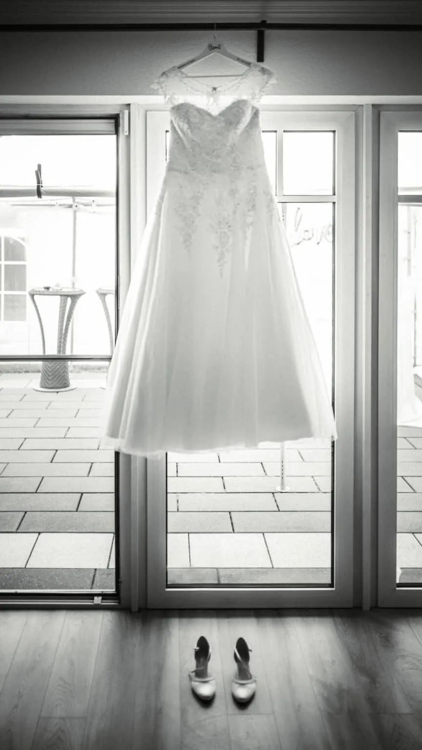 Brautkleid und Brautschuhe beim Getting Ready in Lauenbrück